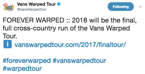 Vans Warped tour posts on Twitter last show.